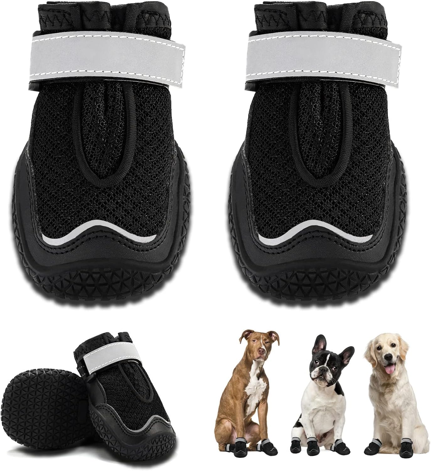 Hcpet Dog Boots for Large Dogs, Dog Shoes for Hot Pavement Winter Snow, Paw Protector Dog Booties Designed for Comfort and Breathability, Outdoor Booties for Small Medium Dogs for Hiking Black Size 4