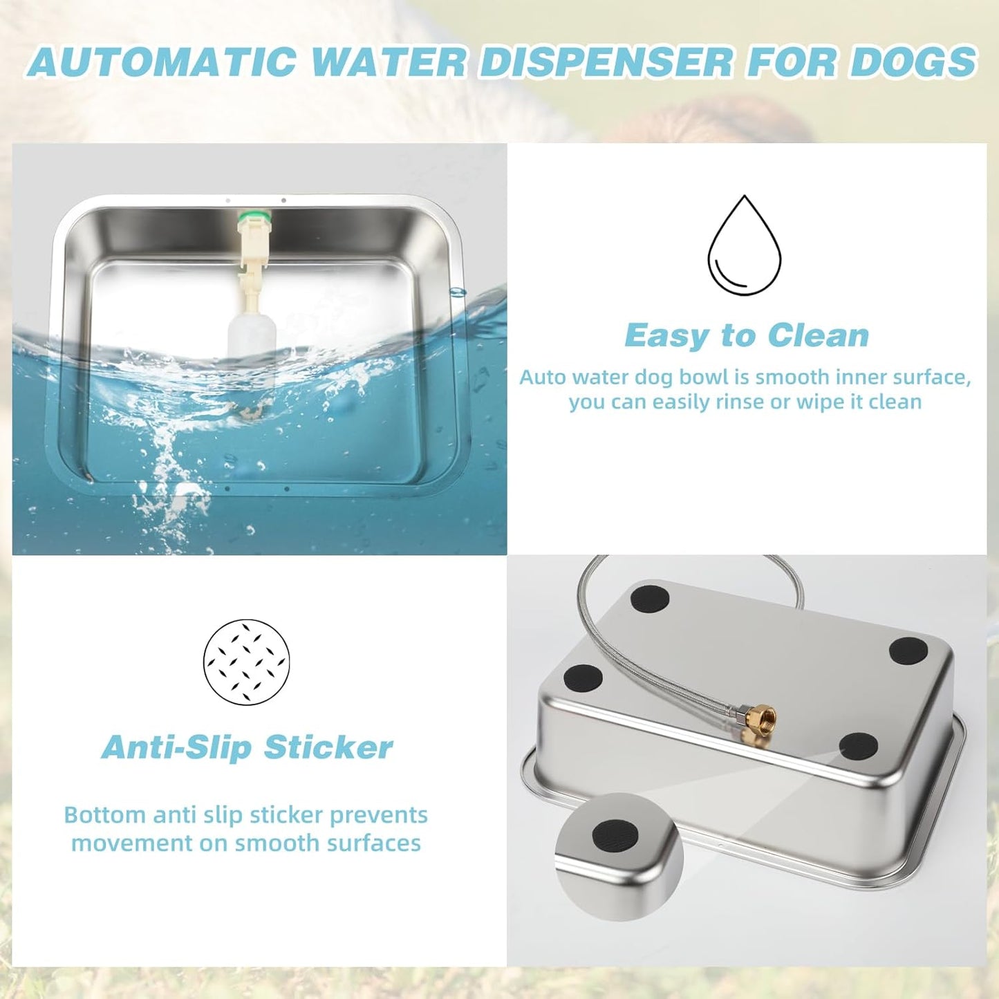 3 Gallon Automatic Dog Water Dispenser, Large Dog Water Bowl Dispenser for Outdoor, Stainless Steel Pet Bowl for Waterer Auto Fill Pet Waterer for Livestock Dogs Cats Chicken Fit 3/4'' GHT Faucet
