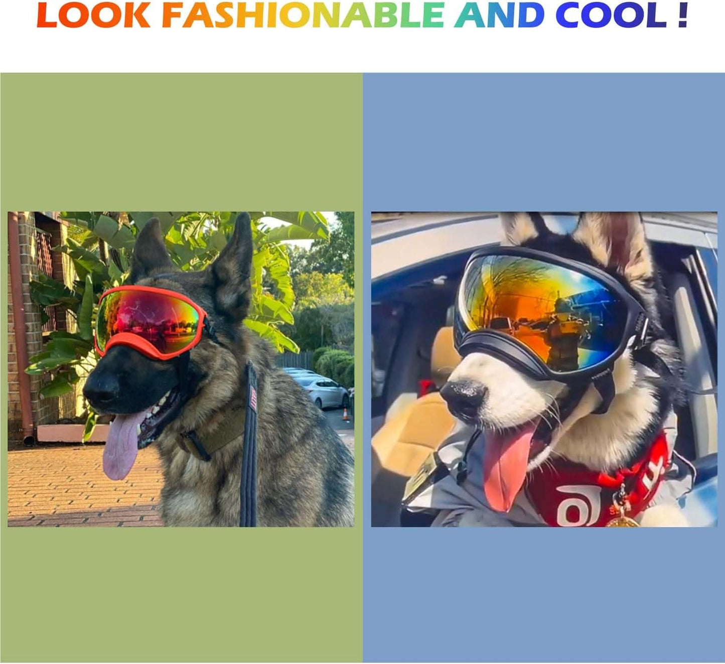 Medium Dog Sunglasses with Adjustable Strap UV Protection, Winproof Dog Puppy Sunglasses, Suitable for Medium Dog Pet Glasses, Dogs Eyes Protection,Soft Dog Goggles