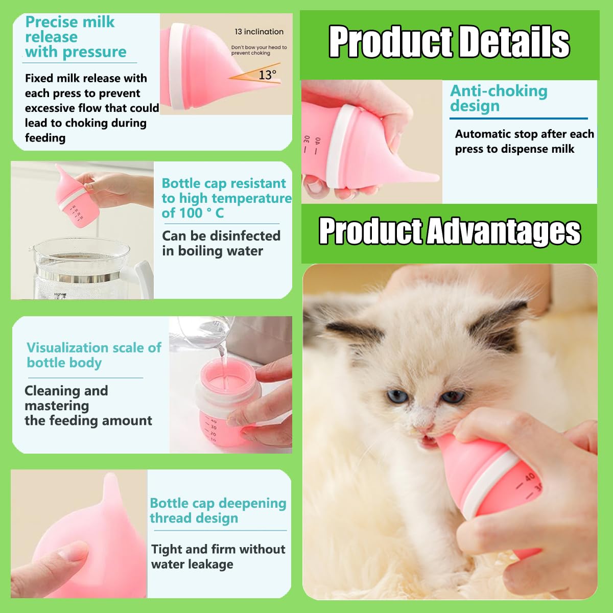 Kitten Bottles for Nursing,Puppy Bottles for Nursing Puppy Milk, Anti-Choking Puppy Feeder Design, with 2 Extra Replaceable Silicone Nipples for Convenient Replacement(Yellow)