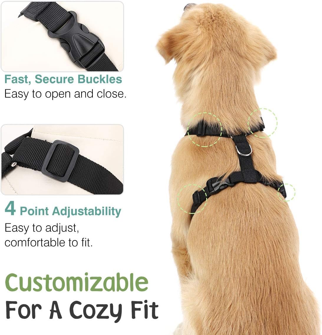 Dog Seat Belt, Safety Vest Dog Car Harness with Adjustable Buckle Dog Seat Belt for Vehicle Nylon Pet Safety Seat Belts Heavy Duty(M, Black)