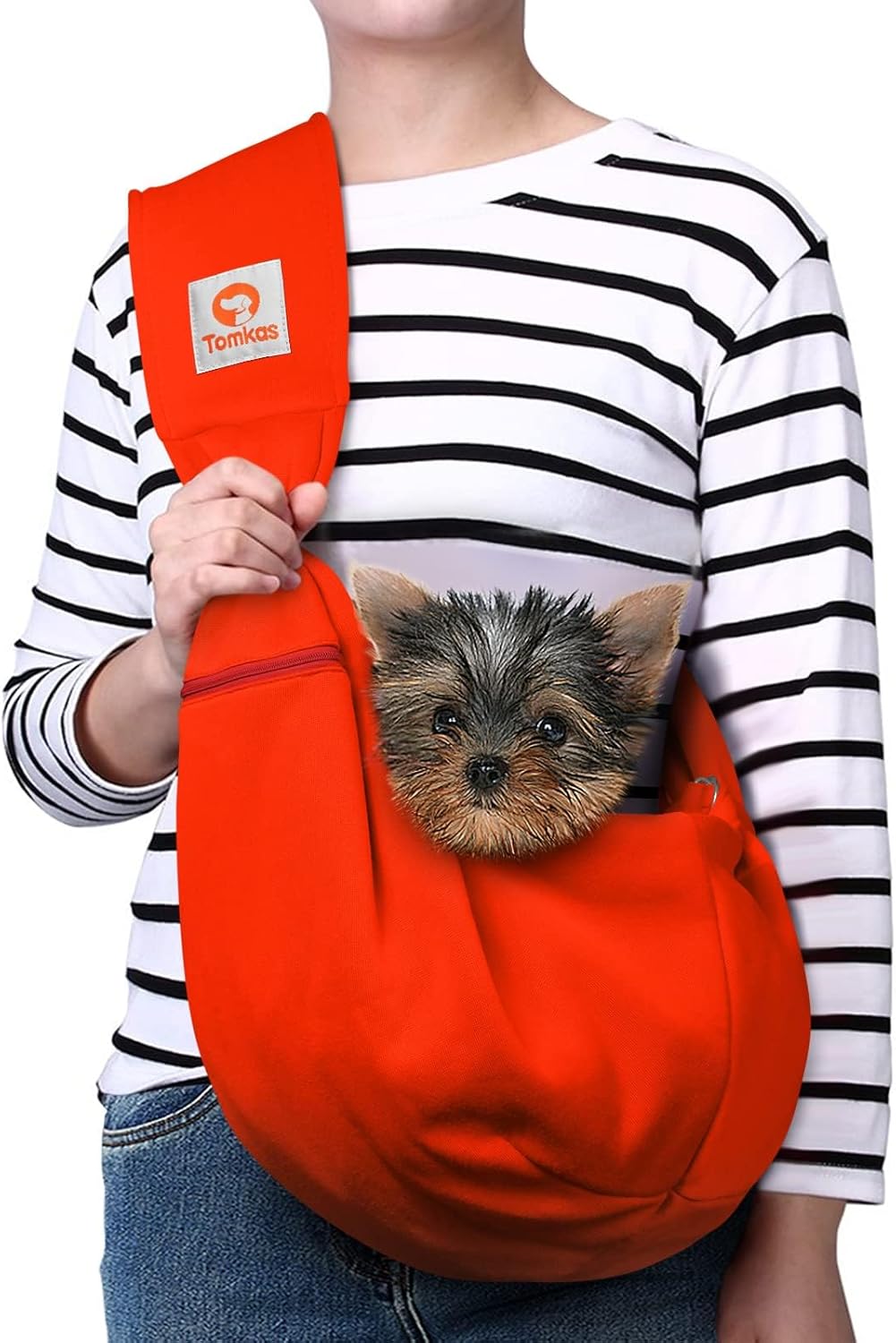 Tomkas Small Dog Sling Carrier - Zipper Pocket & Classic Strap - for 3-10 lbs Pets(Red)