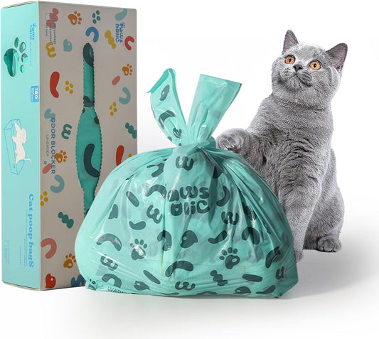 Cat Litter Bags and Dog Poop Bags with Handle, 180 Counts, Cornstarch Based Extra-Thick&100% Leak Proof,Pet Waste Bag for Kitty and Doggie (Lavender Scented)
