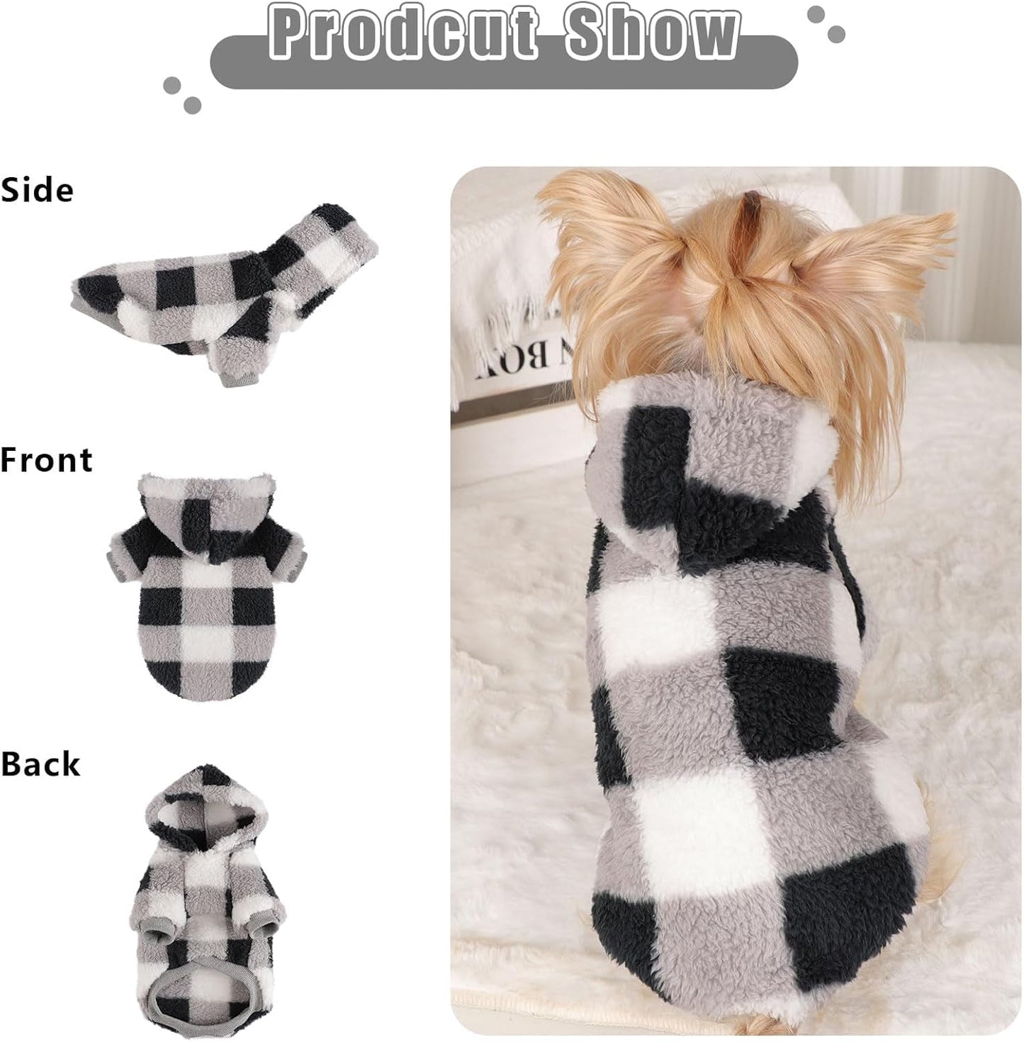 Small Dog Sweater for Dogs Hoodies, Winter Clothes Boy Girl Male Female, Warm XS Fleece Hoodies Pet Coat Apparel Outfit(XS, Black)