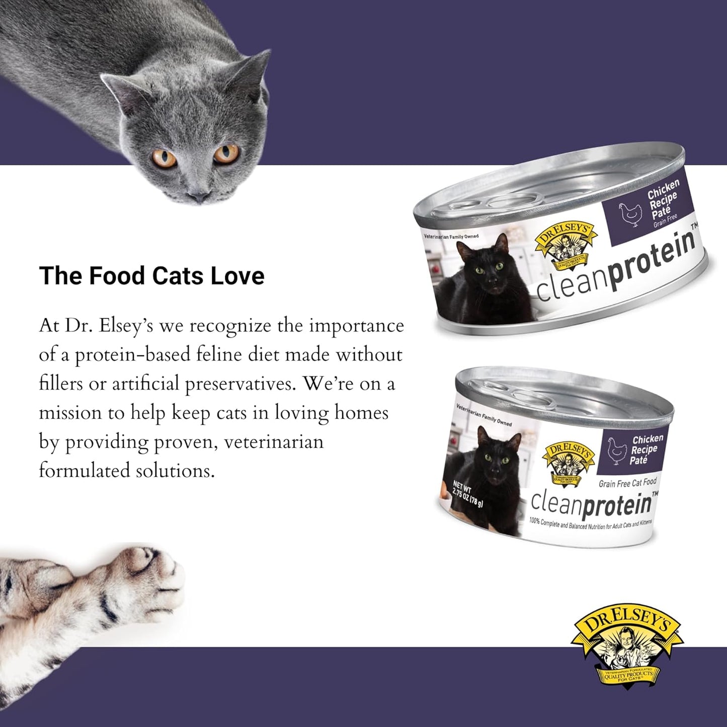 Dr. Elsey's cleanprotein Chicken Recipe Wet Cat Food (Case of 24), 2.75 oz Canned Food