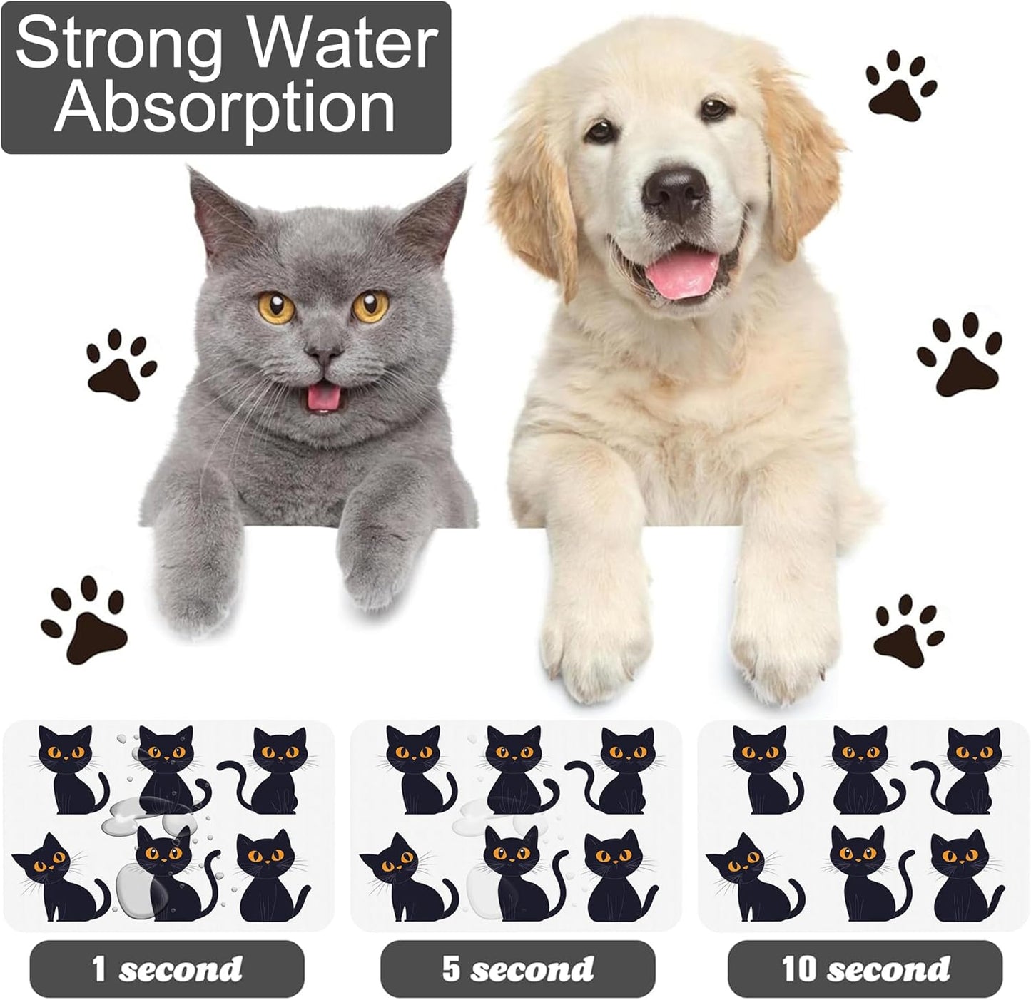 Cute Black Cats Dog Food Mat-Absorbent Pet Feeding Mat for Food and Water Bowl, Quick Dry Dog Placemat with Rubber Backing-No Stains Pet Supplies for Messy Drinkers 12"x20"