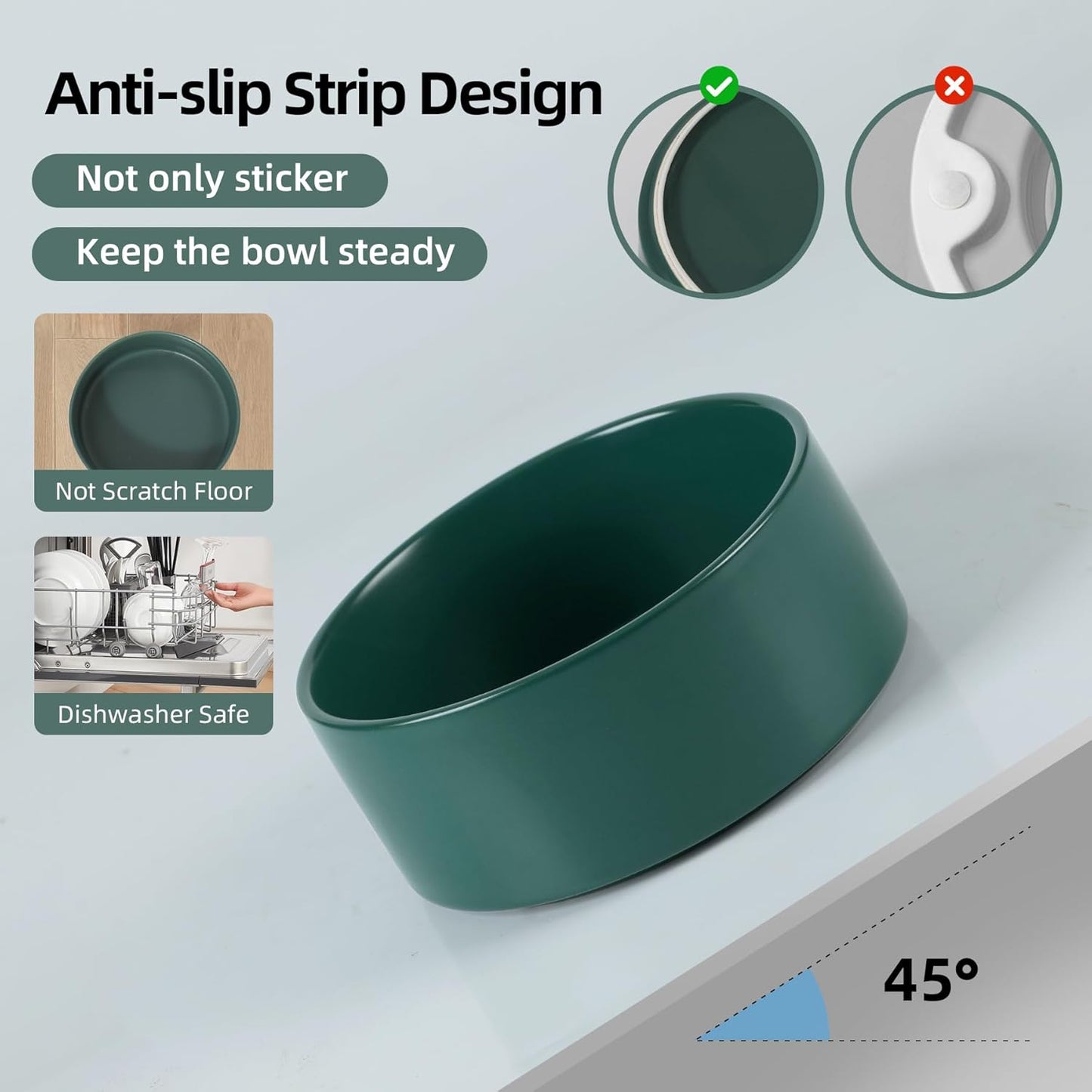 Ceramic Raised Dog Bowl Set, Elevated Dog Bowl with Stand, Food and Water Bowl for Large Breed Dogs, Weighted Dog Dishes, Pet Bowl(8.2'',60OZ, Green)