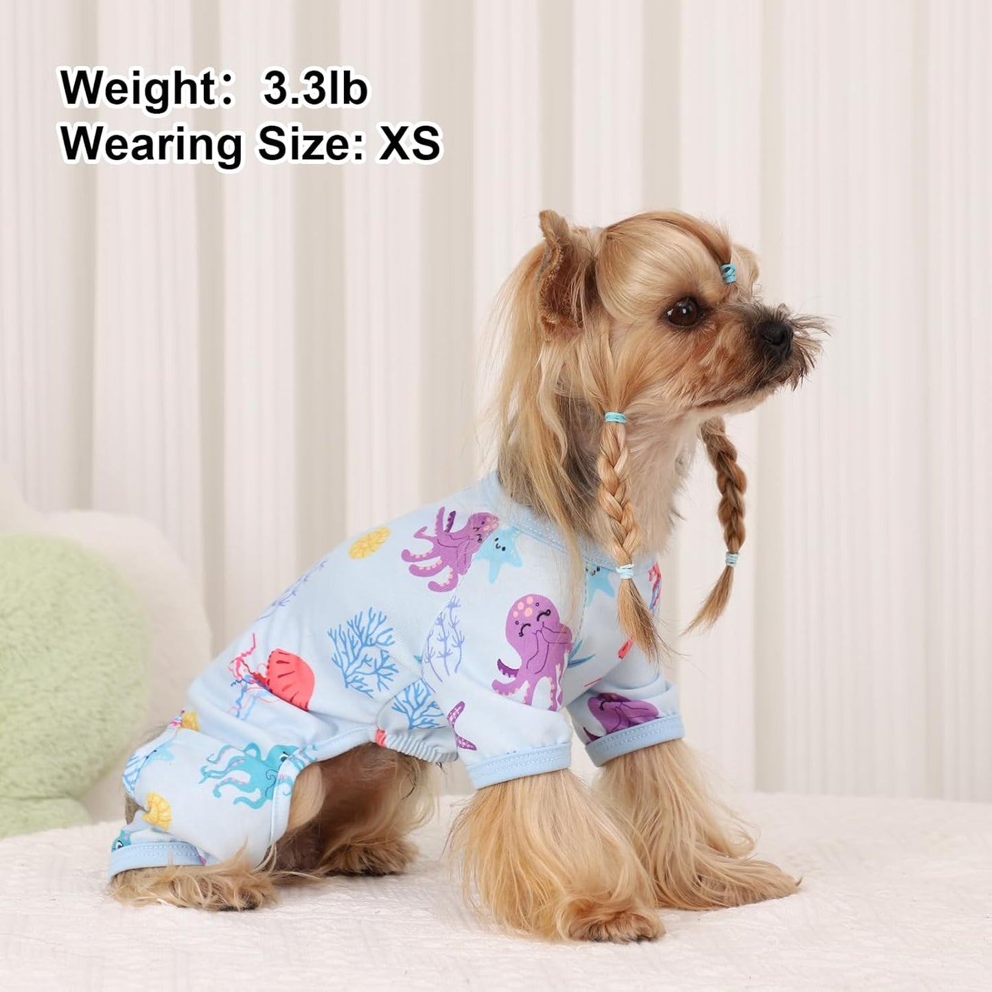 Dog Pajamas Pjs Dog Clothes for Small Dogs Girl - Boy - Medium Size Dogs, Soft Stretchy Puppy Clothes Doggie Onesies Cat Pet Jammies Outfit for Chihuahua Yorkie(Octopus Blue, Small)
