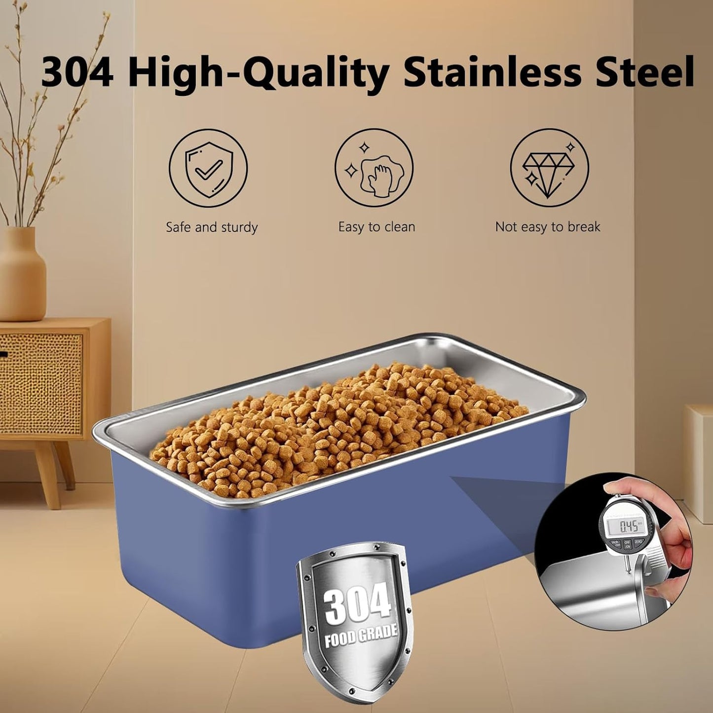 Sanbo Dog Food Storage Container Stainless Steel with Scoop,Airtight Pet Metal Food Storage Bin,Cat Food Canister,Storage Box with Date Tracker for Kitchen (Blue, 7.5L)