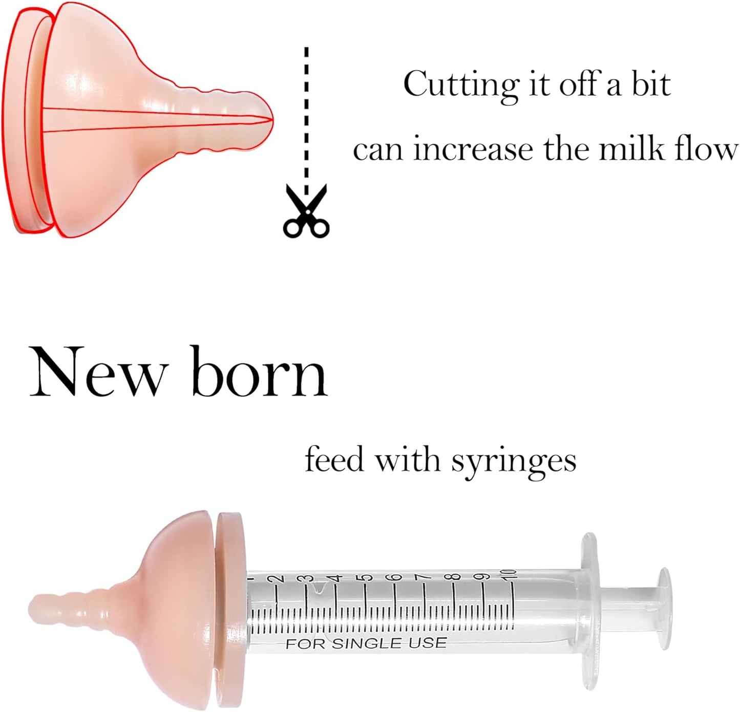 Silicone Feeding Nipple and Syringes for Newborn Kittens, Puppies, Rabbits, Small Animals Dongdong pet (5 Nipple+6 Syringes)