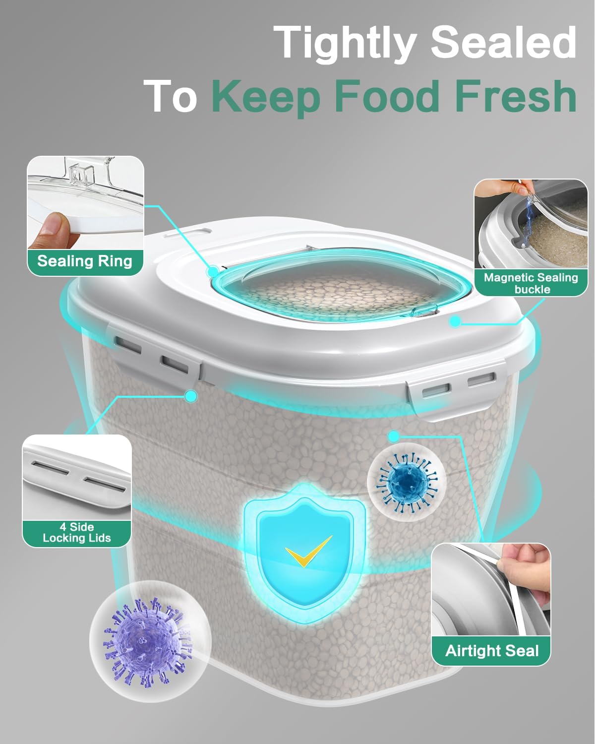 ANVS Dog Food Storage Container - Collapsible Dog Food Container with Airtight Lids, Scoop and 2.5L Small Pet Food Storage Container Dry Food For Dog, Cat and Other Pet Food (Transparent, 30 lbs)