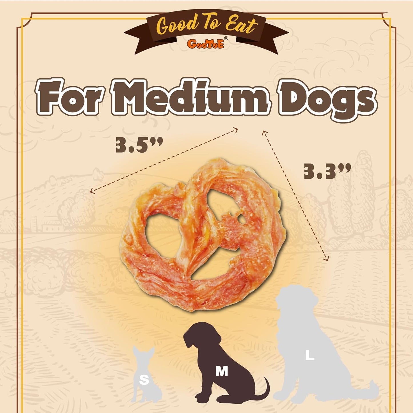 Gootoe Turkey Tendons for Dogs –All-Natural, Hypoallergenic Dog Treats, Rawhide Alternative, Long Lasting Puppy Chews, Healthy Dog Treats for Medium Breeds, Pretzel (M), 3 Count Pack