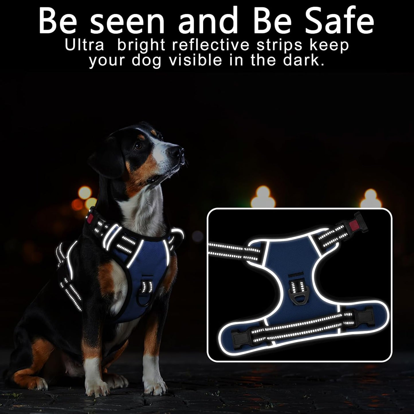 Timos Dog Harness for Medium Dogs, No Pull Service Vest with Reflective Strips and Control Handle,No Choke Dog Harness with 2 Metal Rings for Easy Walking,Outdoor Training,Blue, M