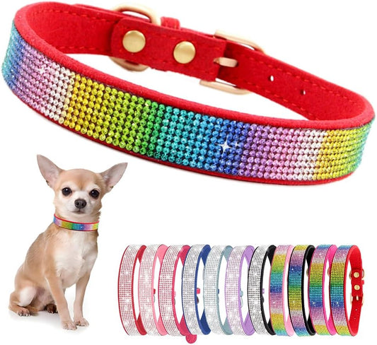 Rhinestone Dog Collar for Small Dogs, Bling Diamond Fancy Crystal Glitter Pretty Jewel Pet Puppy Collars for XXS XS Small Medium Large Breed Girl Dogs Female Cats Kitten, Colorful Red M