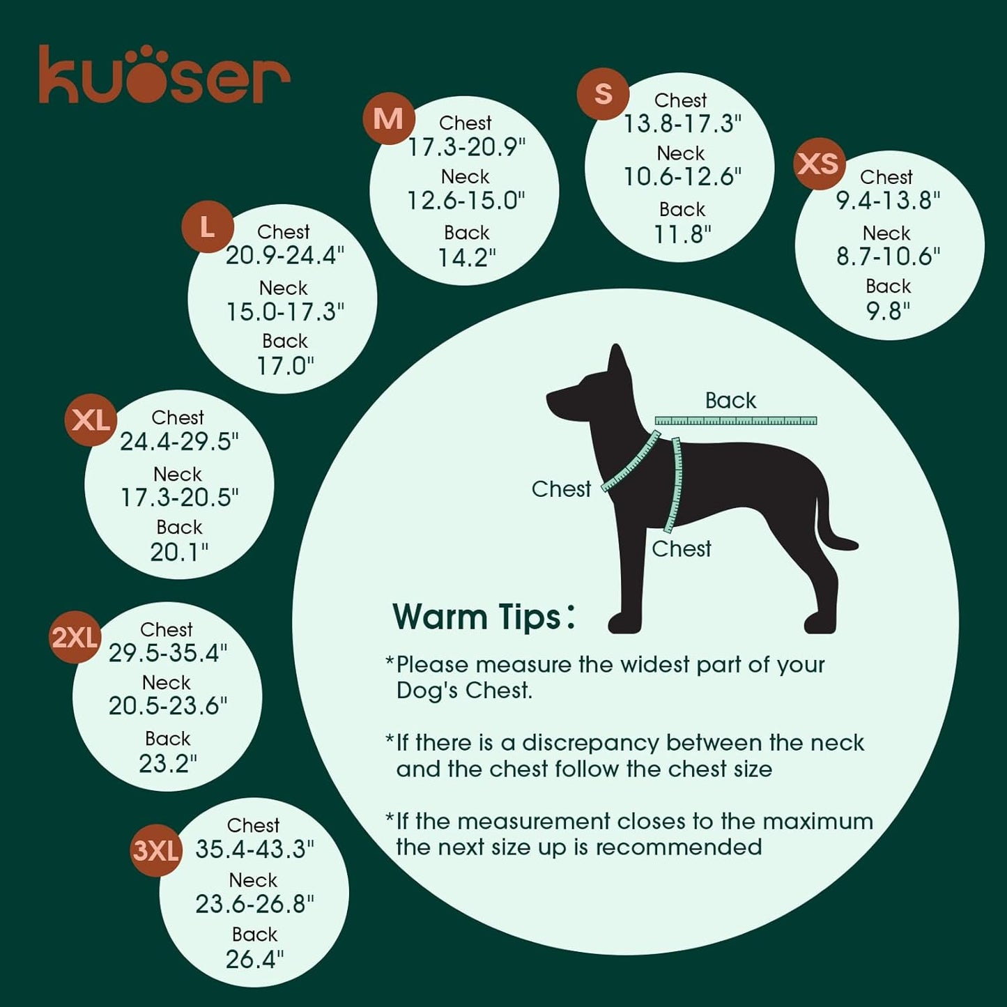 Kuoser Warm Dog Coat, Waterproof Dog Coats for X-Small Dogs, Adjustable Durable Doggie Winter Jacket Reversible Cozy Puppy Cold Weather Apparel from Small to Large Breed, Orange XS