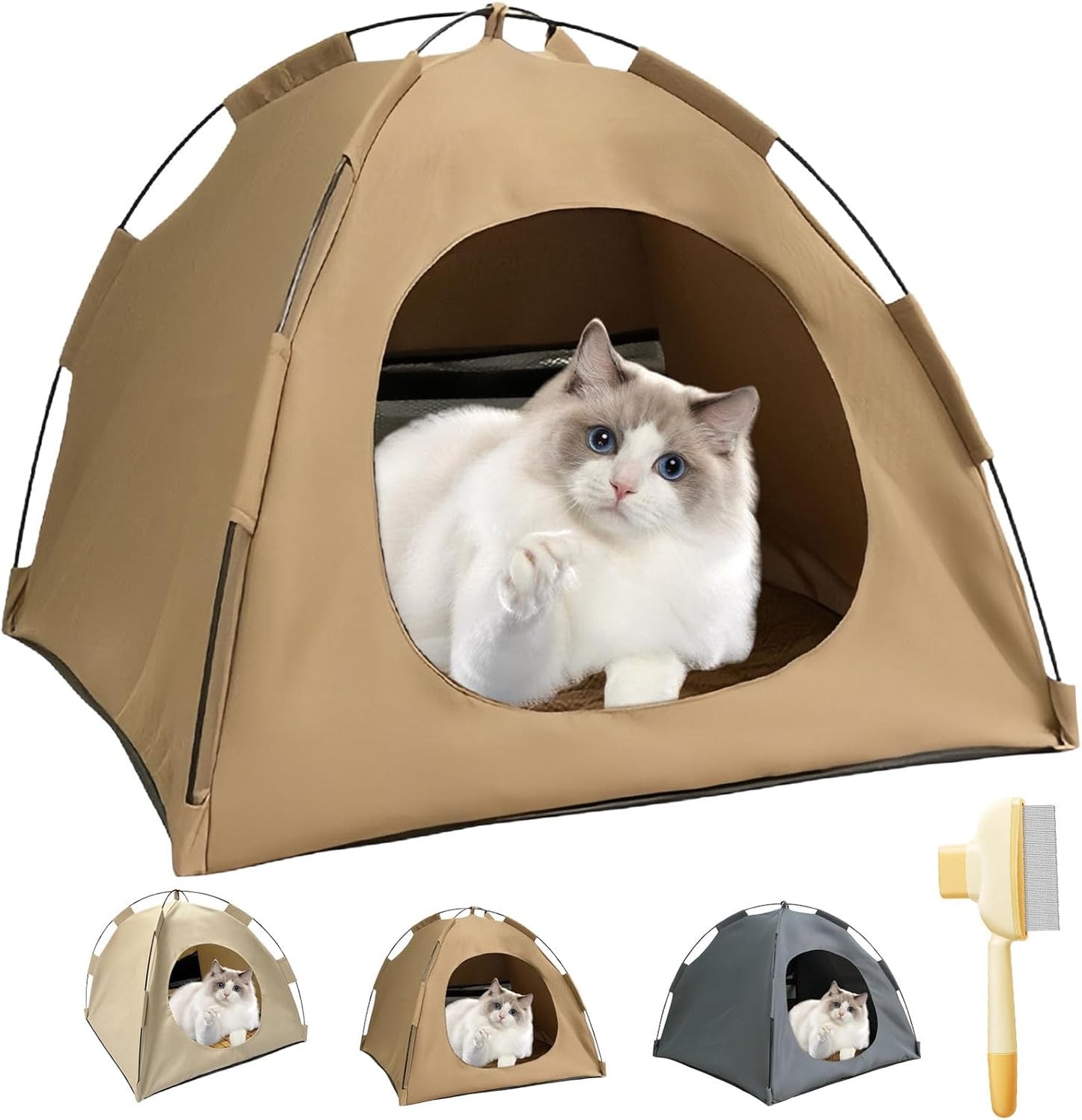 BreezyDen Pop-Up Pet Tent – Portable Hideaway for Cats & Small Dogs, Portable Indoor/Outdoor Pet Tent House with Mesh Window, Waterproof, Breathable, Scratch-Resistant, Fully Washable (Brown,M)