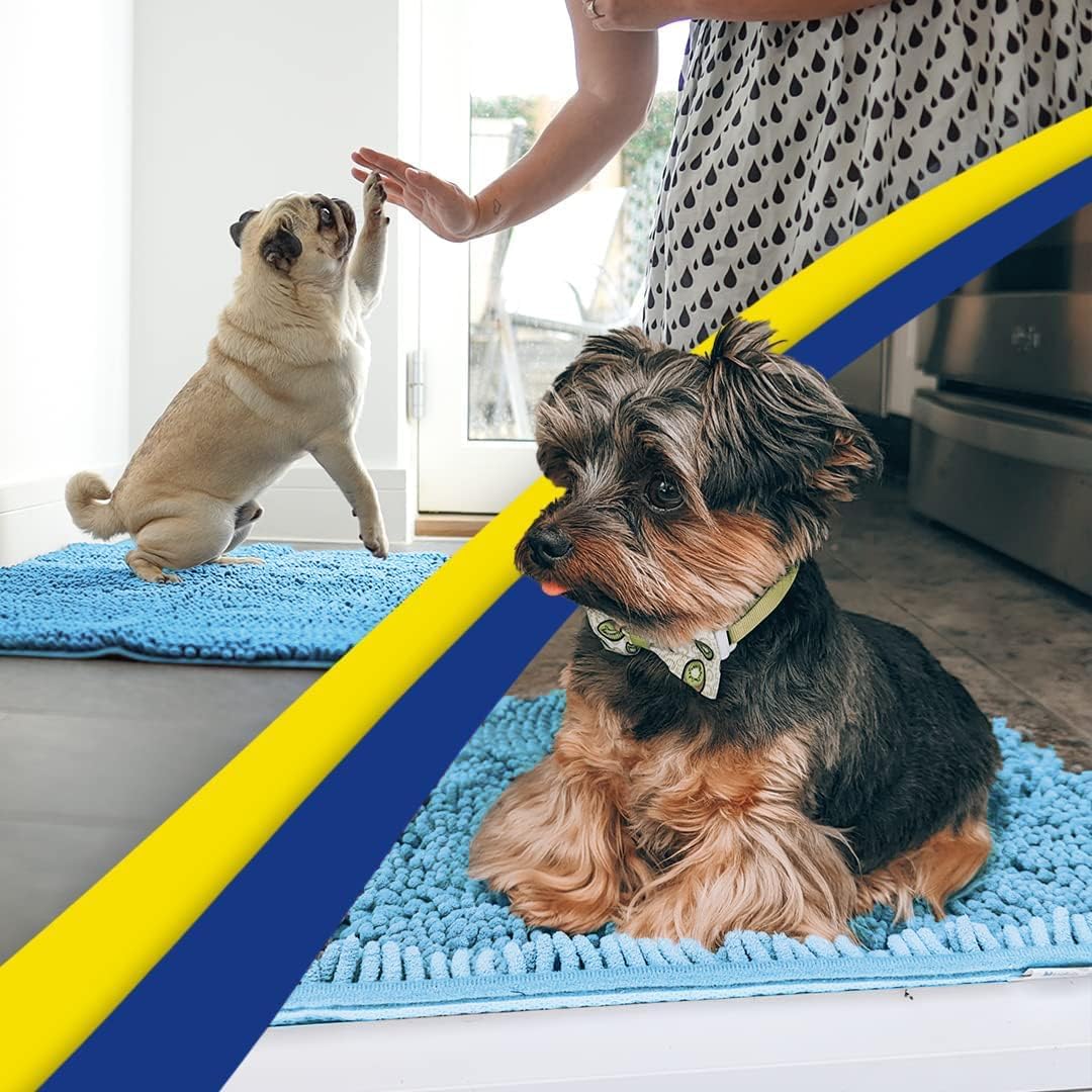 Muddy Mat® AS-SEEN-ON-TV Highly Absorbent Microfiber Door Mat and Pet Rug, Non Slip Thick Washable Area and Bath Mat Soft Chenille for Kitchen Bathroom Bedroom Indoor and Outdoor - Sky Blue 24" x 96"