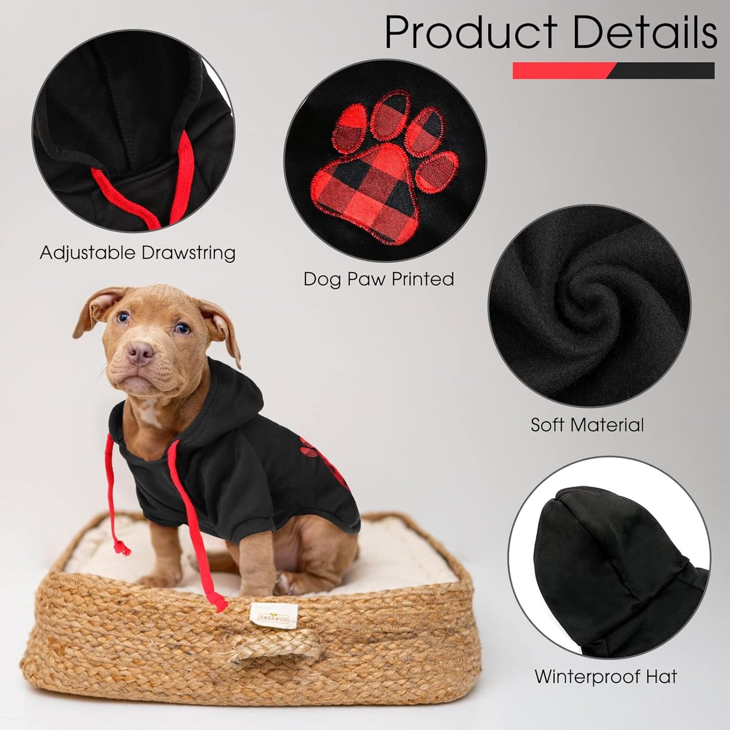 SAWMONG Dog Hoodie,Flannel Pet Hooded Sweater with Hat Puppy Pullover Sweater Shirt,Dog (Black,XL)