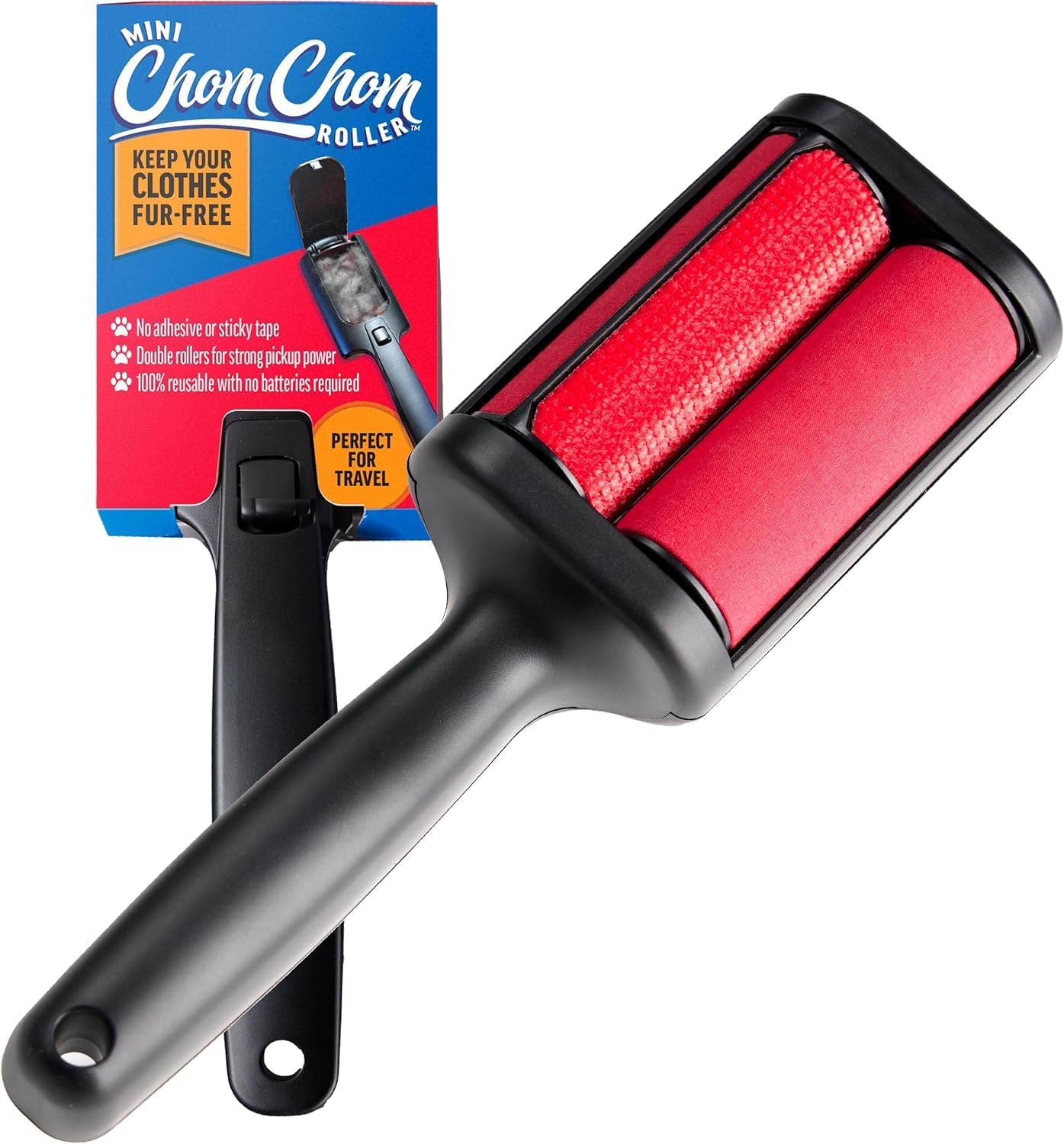 ChomChom Roller for Pet Hair - Reusable Lint Roller Pet Hair Removal Tool for Clothes, Couches, Cars and Travel - Cat Dog Hair Remover, Compact, No Sticky Refills Needed (Mini)