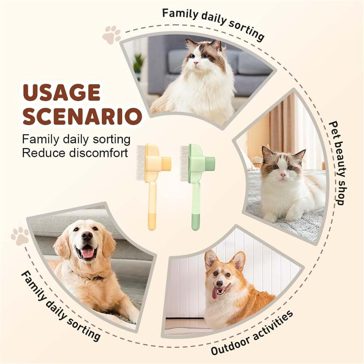 Avatore Zenbrush Cat Comb, Zen Brush for Cats, 2025 Upgraded Cat Brush with Release Button, Flea Comb for Cats, Click Self Cleaning Pet Hair Removal Combs (Yellow*2)