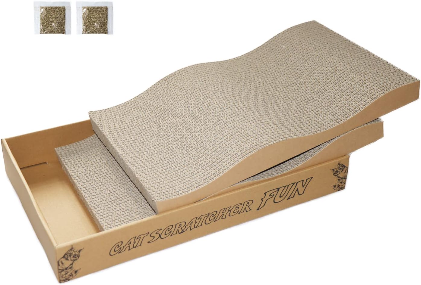 Cat Scratch Pad Cardboard Scratcher Box,2PCS in 1 Scratching Board for Indoor Cats,Reversible Durable,with Catnip