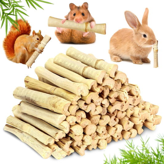 2lb Natural Sweet Bamboo Chew Toys for Small Pets - Organic Molar Sticks with Xylose & Vitamins for Rabbit, Guinea Pig, Hamster - Dental Care & Chewing Entertainment