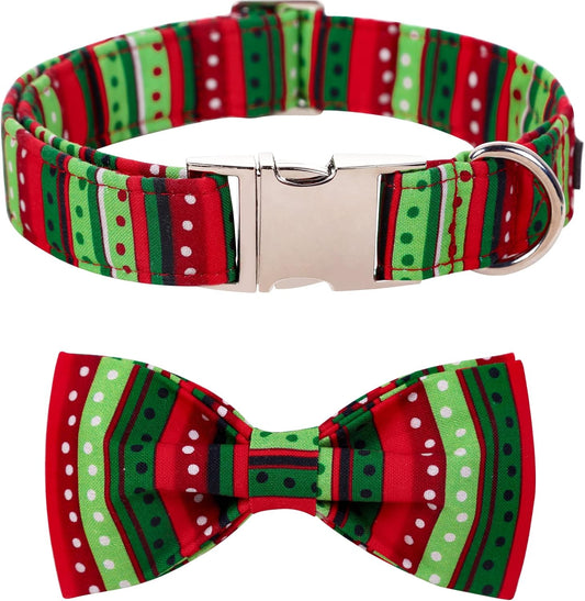 Lionet Paws Christmas Dog Collar with Bowtie, Dog Bowtie Collar with Metal Buckle for Dogs and Cats, Adjustable Comfortable Dog Collar Girl Boy Gift, XS, Neck 8-12 in