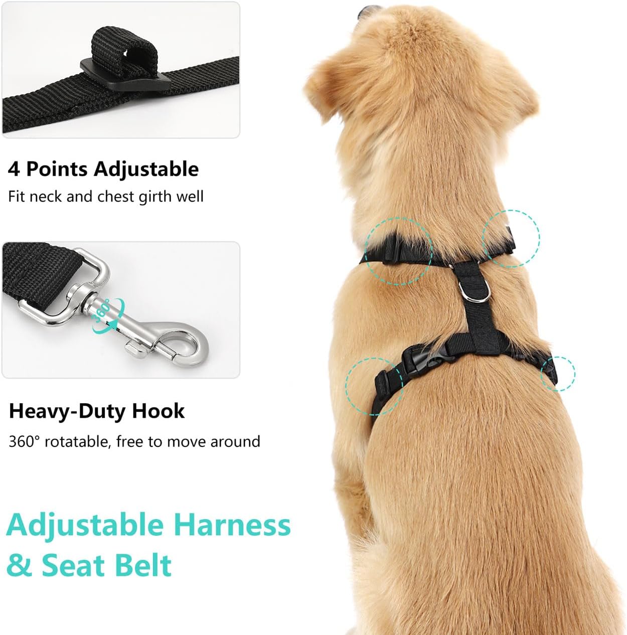 Dog Seat Belt, Safety Vest Dog Car Harness with Adjustable Buckle Dog Seat Belt for Vehicle Nylon Pet Safety Seat Belts Heavy Duty(XXL, Blue)