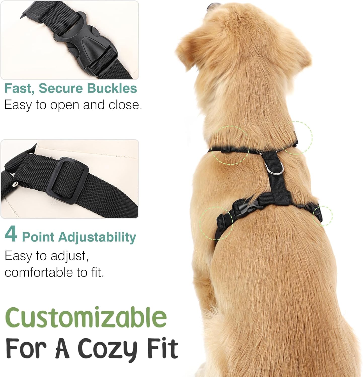 Dog Seat Belt, Safety Vest Dog Car Harness with Adjustable Buckle Dog Seat Belt for Vehicle Nylon Pet Safety Seat Belts Heavy Duty(L, Black Daisy)