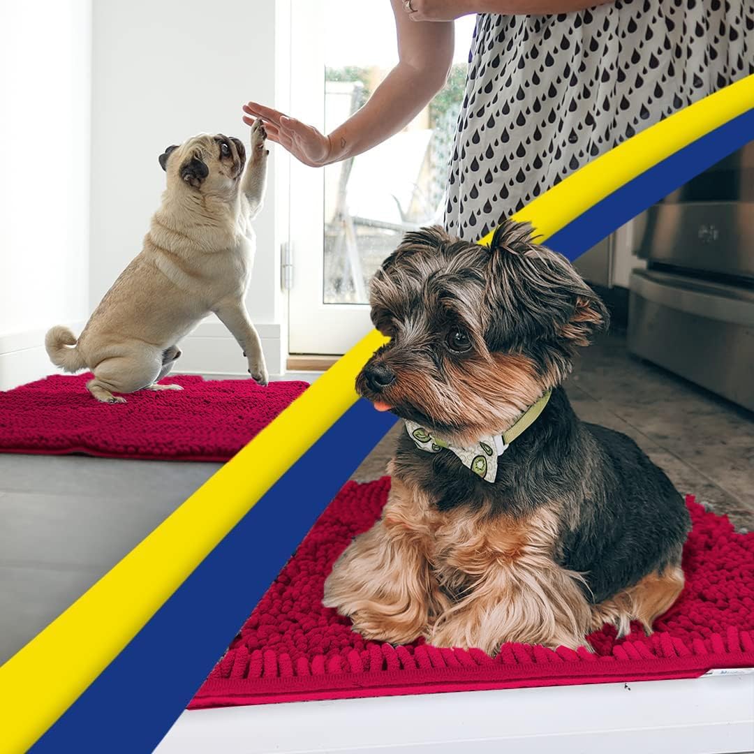 Muddy Mat® AS-SEEN-ON-TV Highly Absorbent Microfiber Door Mat and Pet Rug, Non Slip Thick Washable Area and Bath Mat Soft Chenille for Kitchen Bathroom Bedroom Indoor and Outdoor - Maroon 24" x 72"