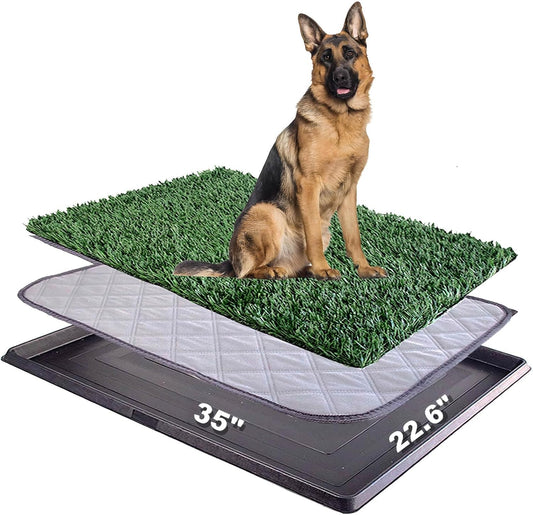 35"X22.6" Dog Grass Pad with Tray - Indoor/Outdoor Artificial Turf Potty Training Mat for Large Dogs, Portable Dog Litter Box for Balcony/Patio, Washable Reusable Pee Pad and Fake Grass for Dogs