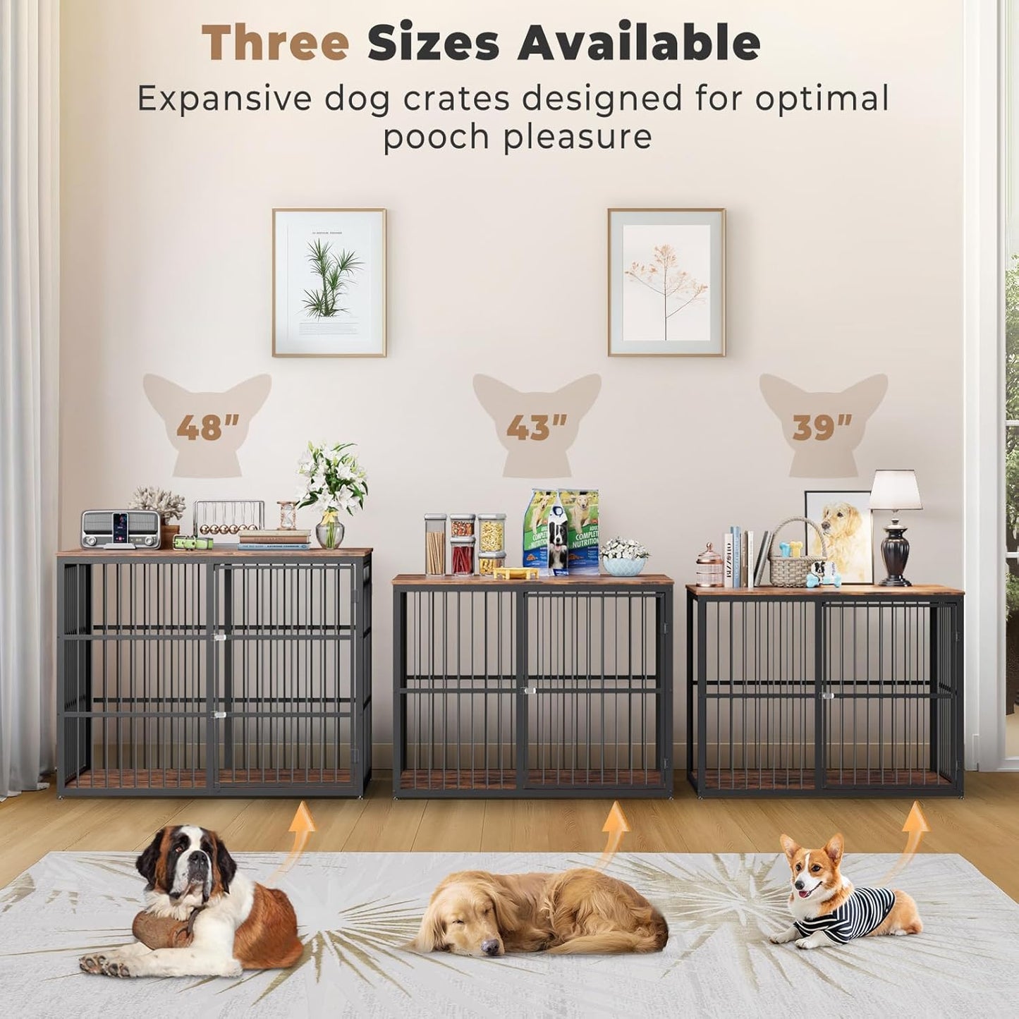 Lyromix 48'' XXL Dog Crate Furniture with 3 Doors,Wooden Crate End Table Heavy Duty Indoor Combination Cage for Medium to Large Dogs, Multiple Units Can be Combined