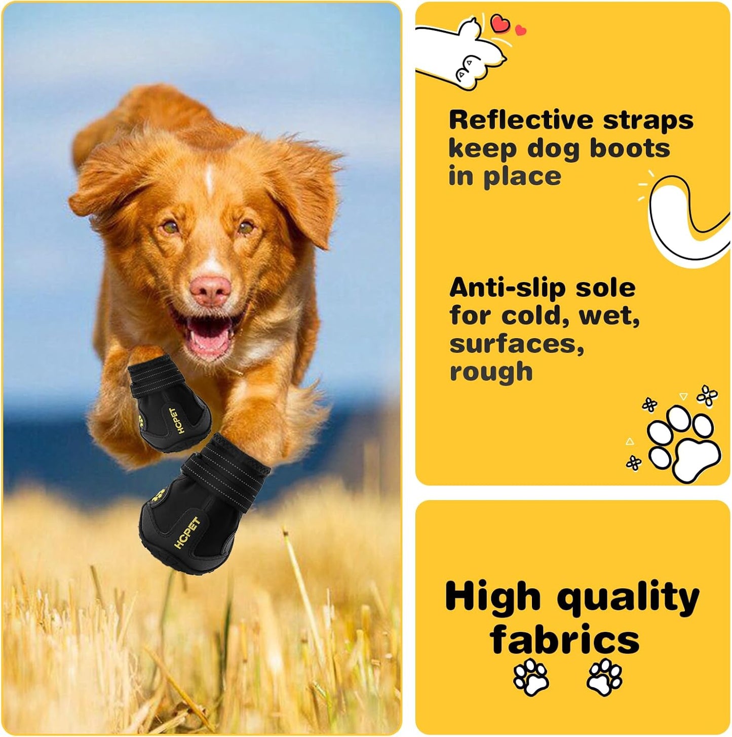 Hcpet Dog Shoes, Dog Boots for Large Dogs, Waterproof Dog Booties Paw Protector for Summer Hot Pavement, Winter Snowy Day, Outdoor Walking, Indoor Hardfloors Anti Slip Sole Black Size 6