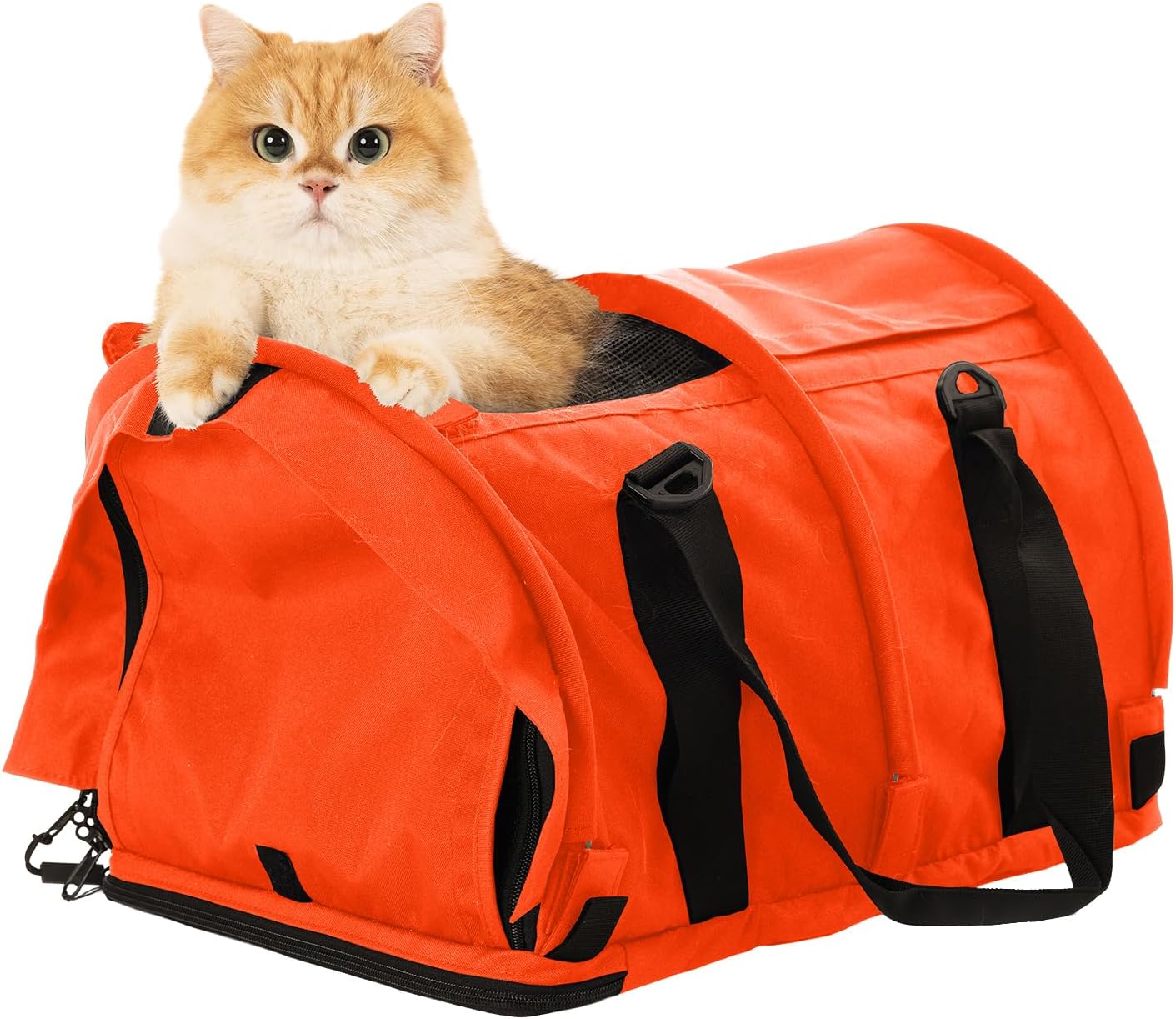 SturdiBag Pro 2.0 Pet Travel Carrier for Cats and Dogs | Soft Sided Pet Carrier Bag with Safety Clips and Seatbelt Straps for Car Travel | XL, Orange