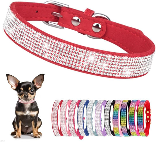 Rhinestone Dog Collar for Small Dogs, Bling Diamond Fancy Crystal Glitter Pretty Jewel Pet Puppy Collars for XXS XS Small Medium Large Breed Girl Dogs Female Cats Kitten, Red S