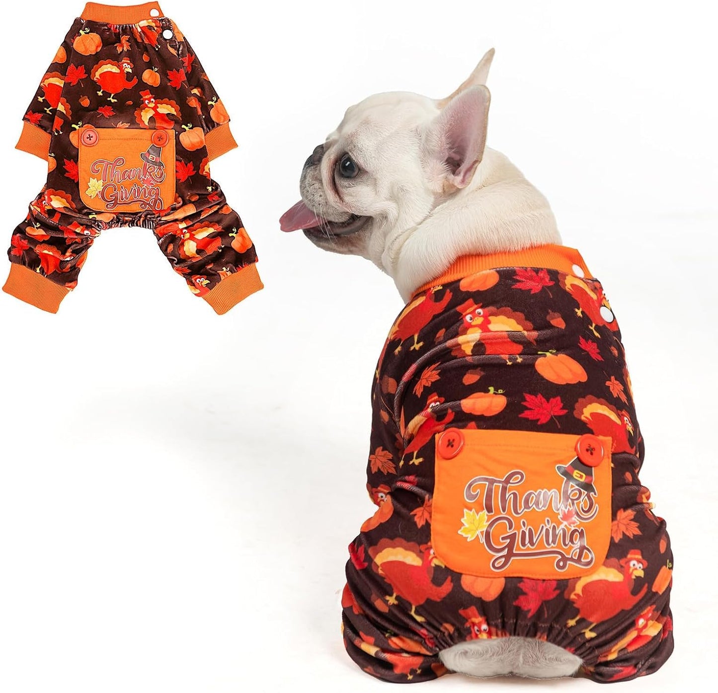 BEAUTYZOO Dog Thanksgiving Pajamas Medium Sized Dog, Fleece Funny Ghost Pumpkin Costumes for Dogs, Soft Stretchable Doggy Onesie with Feet, Pet Apparel Clothes for Large Dogs Boy Girl, Orange M