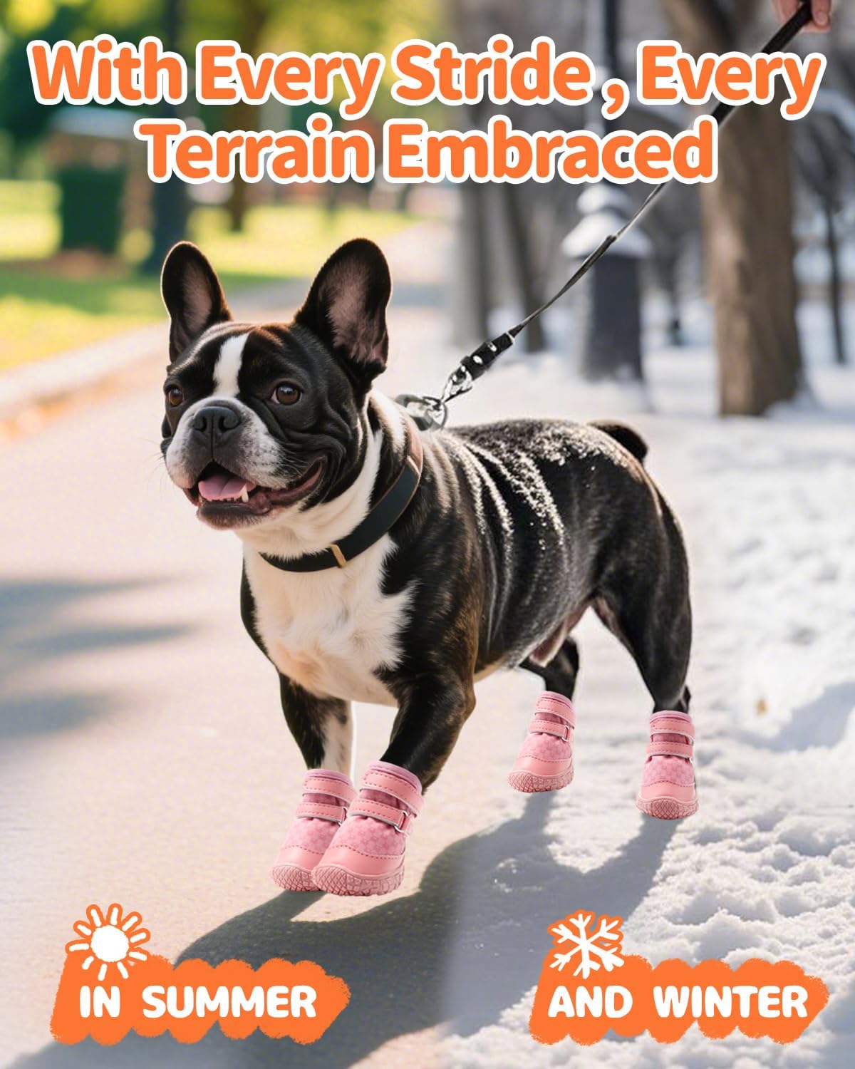 Dog Shoes for Small Dogs, Double Binding Straps Puppy Boots & Paw Protectors for Summer Hot Pavement, Winter Snow, Dog Booties with Anti-Slip Rubber Soles for Beach Hardwood Floor Pink Size 2