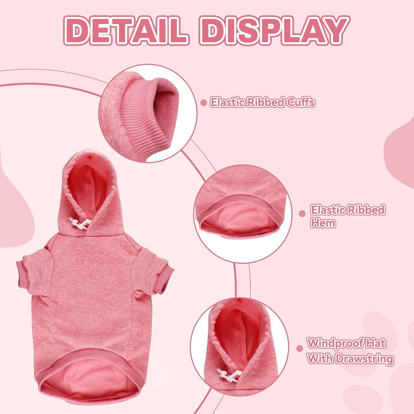 Dog Sweaters for Small Dogs Dog Hoodie Fleece Soft Pet Clothes Sweatshirt with Pocket Pet Hoodie for Small Dogs Puppy Sweater(Pink&S)