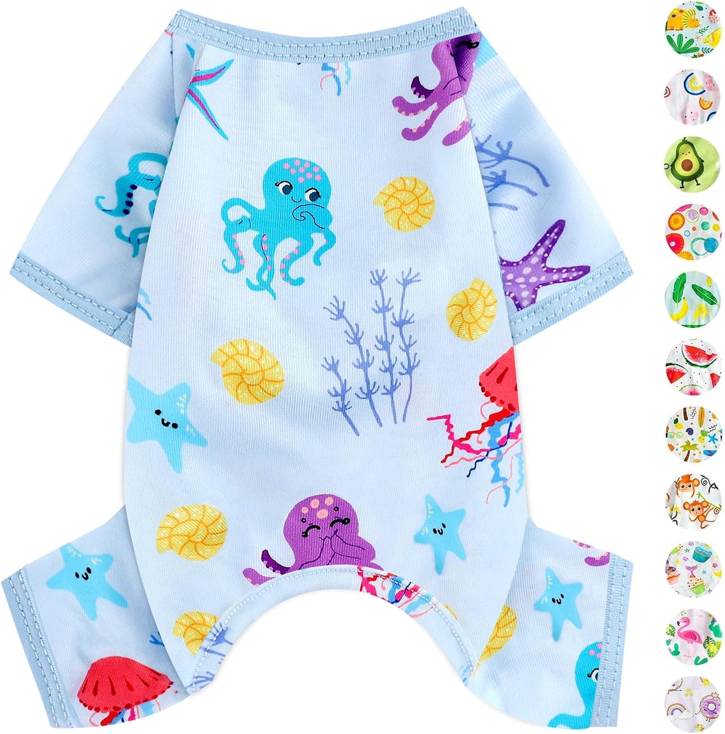 Dog Pajamas Pjs Summer Dog Clothes for Small Dogs Girl - Boy - Small Size Dogs, Soft Stretchy Puppy Clothes Doggie Onesies Cat Cute Clothing Pet Jammies Outfit Appeal, Octopus Blue
