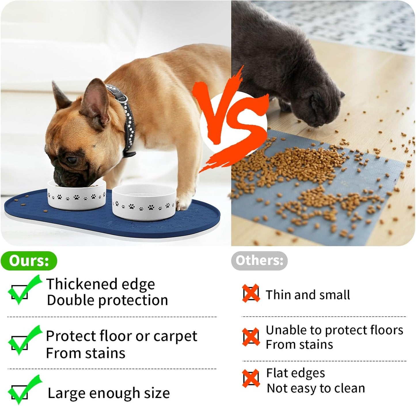 KPWACD Pet Placemat for Dog and Cat, Anti-Slip Waterproof Dogs Feeding Bowl Mat Prevent Food and Water Overflow, Silicone Puppy Dish Mats Suitable for Small Medium Big Pets, Navy, 24" * 16"