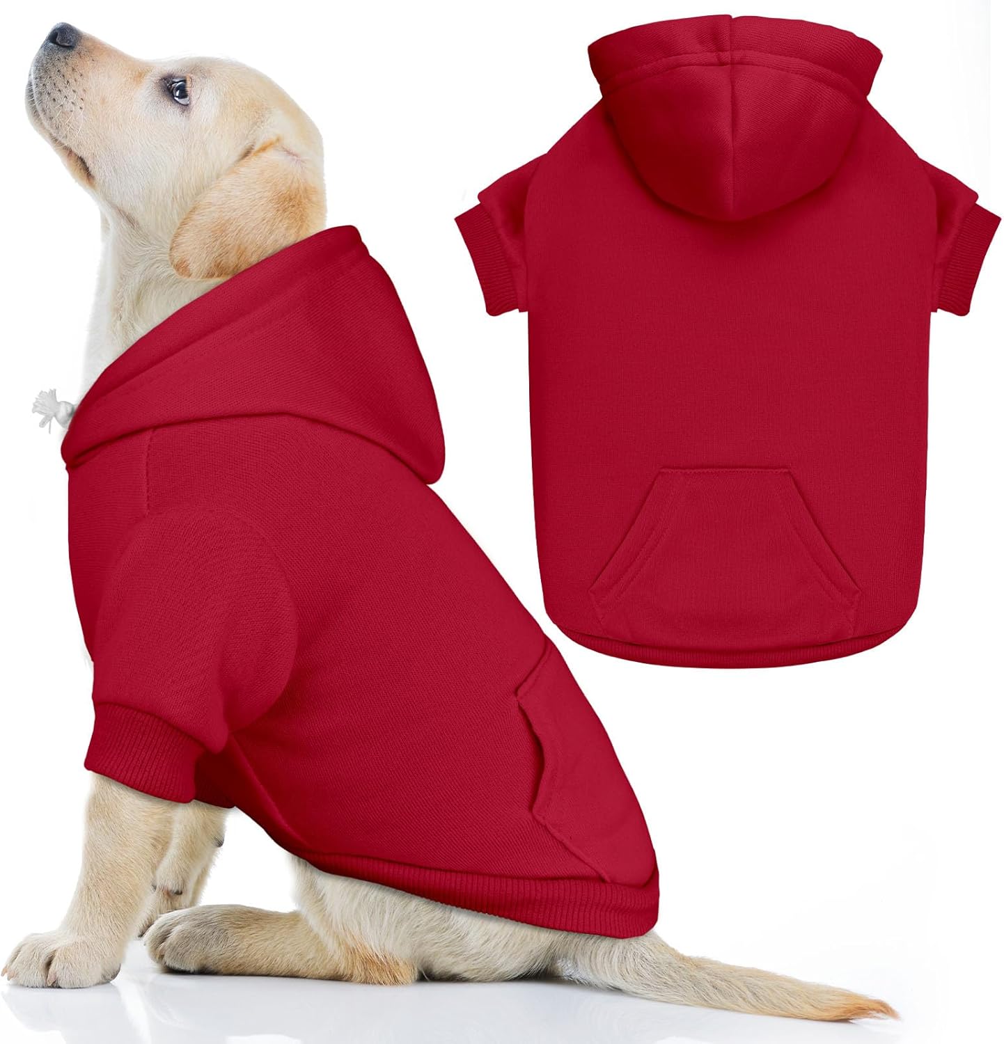 Dog Sweaters for Medium Dogs Dog Hoodie Pet Sweater Solid Soft Brushed Fleece Pet Clothes Hoodie Sweatshirt with Pocket(Red-M)