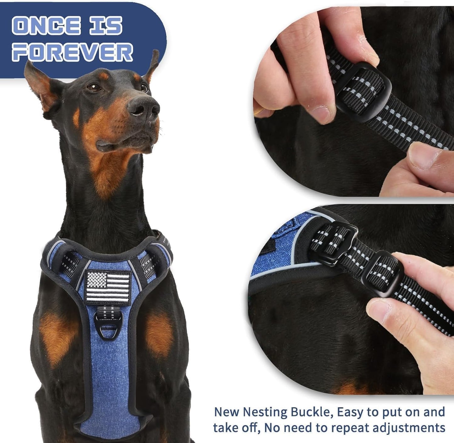 BUMBIN Tactical Dog Harness for Small Dogs No Pull, Famous TIK Tok No Pull Puppy Harness, Fit Smart Reflective Pet Walking Harness for Training, Adjustable Dog Vest Harness with Handle Denim Blue XS