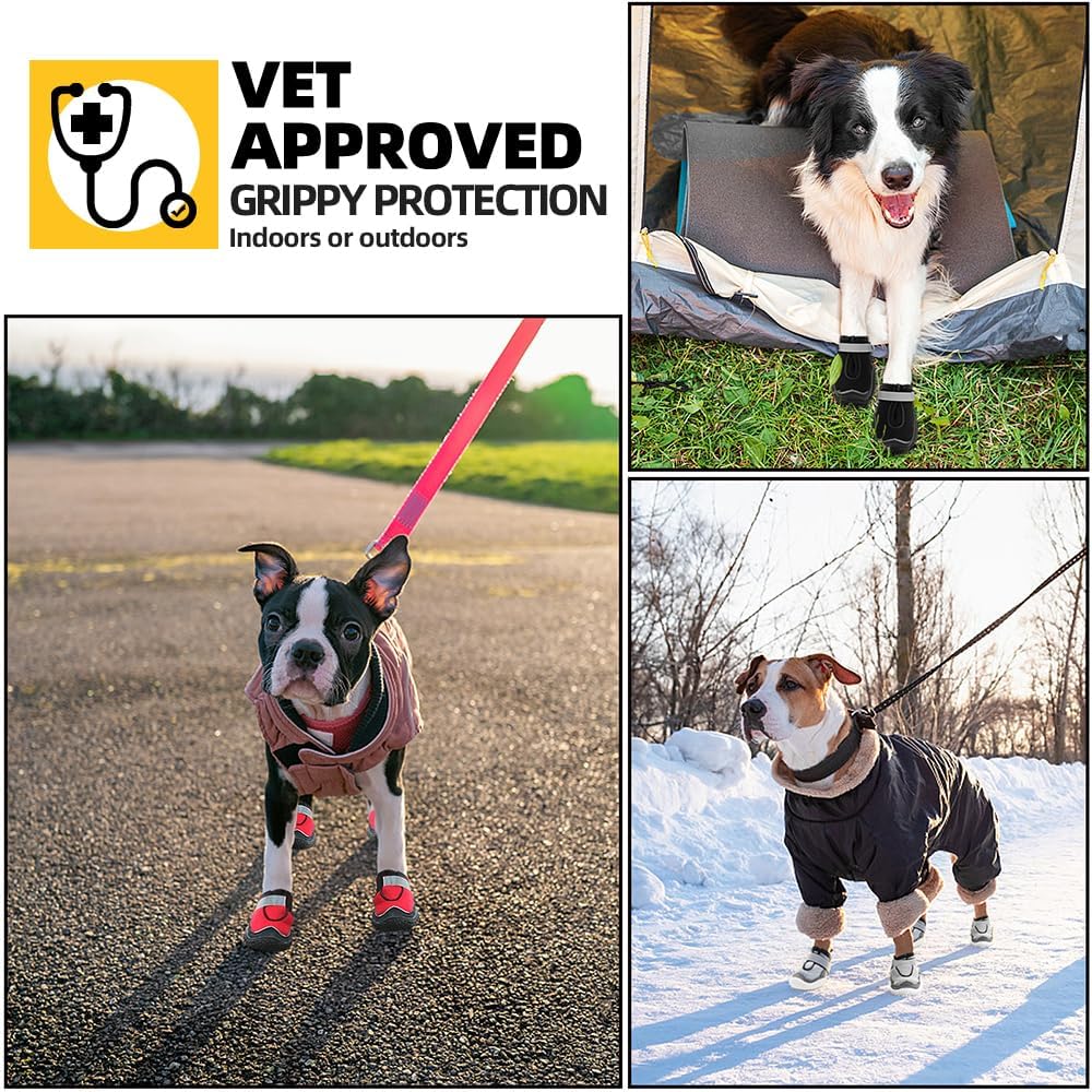 Hcpet Dog Boots for Large Dogs, Dog Shoes for Hot Pavement Winter Snow, Paw Protector Dog Booties Designed for Comfort and Breathability, Outdoor Booties for Small Medium Dogs for Hiking Pink Size 4