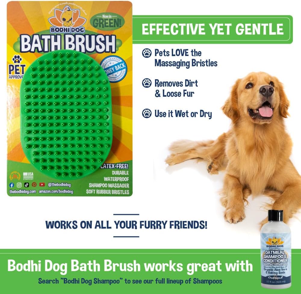 Bodhi Dog Shampoo Brush - Pet Grooming & Bath Supplies for Dogs and Cats - Bath Brush for Long & Short Hair - Premium Scrubber for Shower, Bathing & Massage (One Pack, Green)