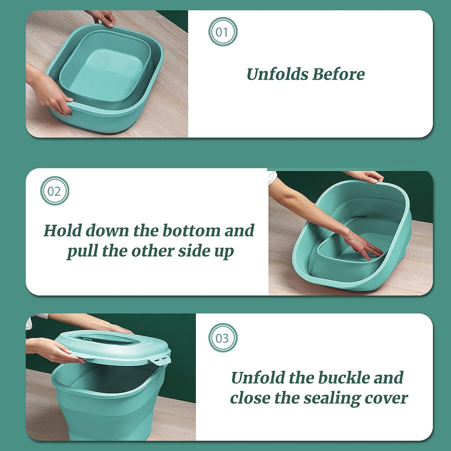 Cereal Rice Food Storage Containers, Collapsible 20 to 50 Lbs Dispenser Bin with Rolling Wheel Airtight Locking Lid, Dog Pet Cat Flour Sugar Plastic Leakproof Sealable Large Kitchen Pantry Holder