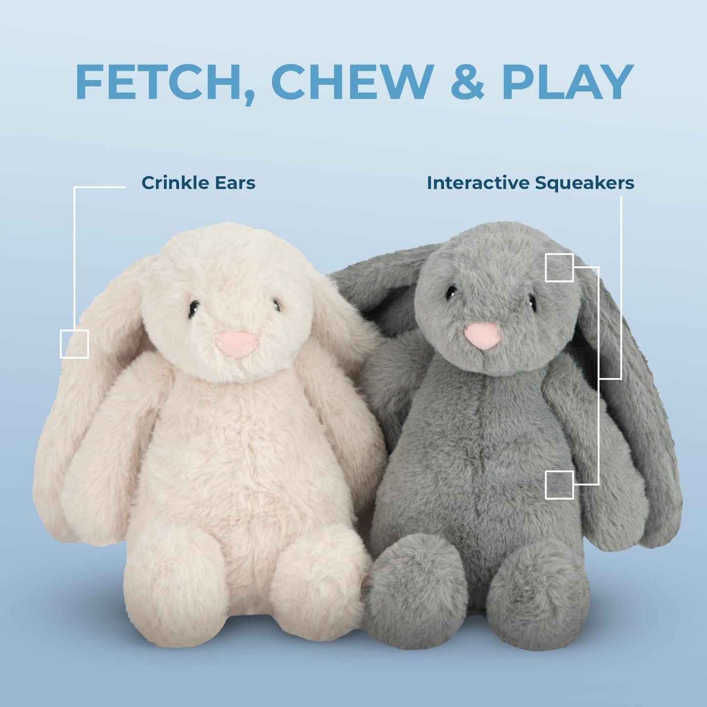 Best Pet Supplies Interactive Squeaky Dog Chew Toy, Ideal Dog Toys for Chewers, Small, Medium & Large Dogs, and Fetch Lovers - Bunny (Beige), Small