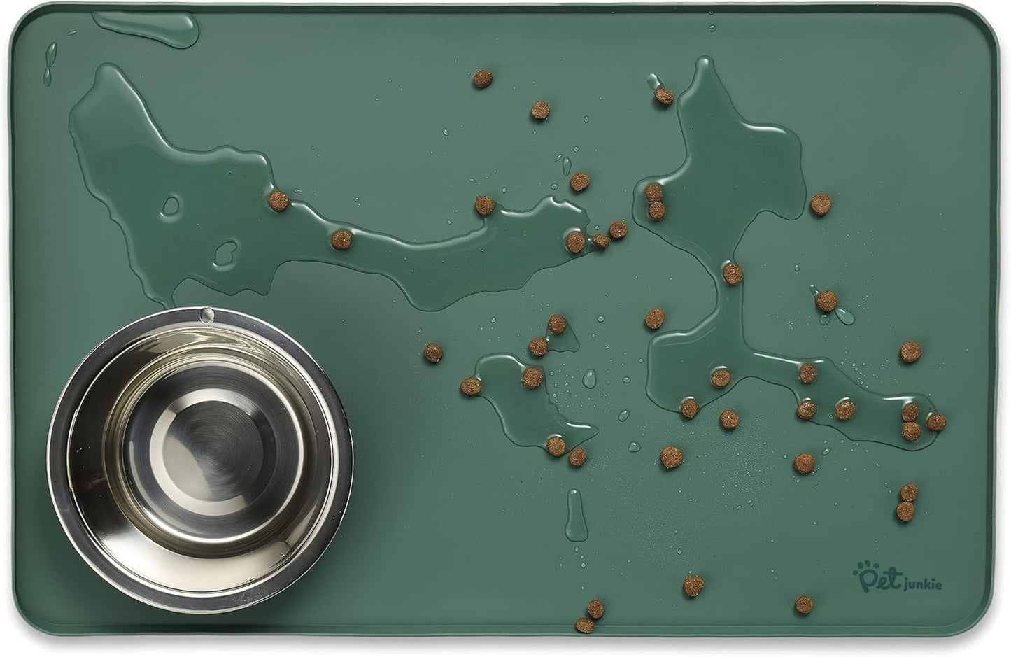 Silicone Dog Mat for Water Bowl and Food Dish, Pet Mat for Floors, Waterproof Dog Food Tray (Green)