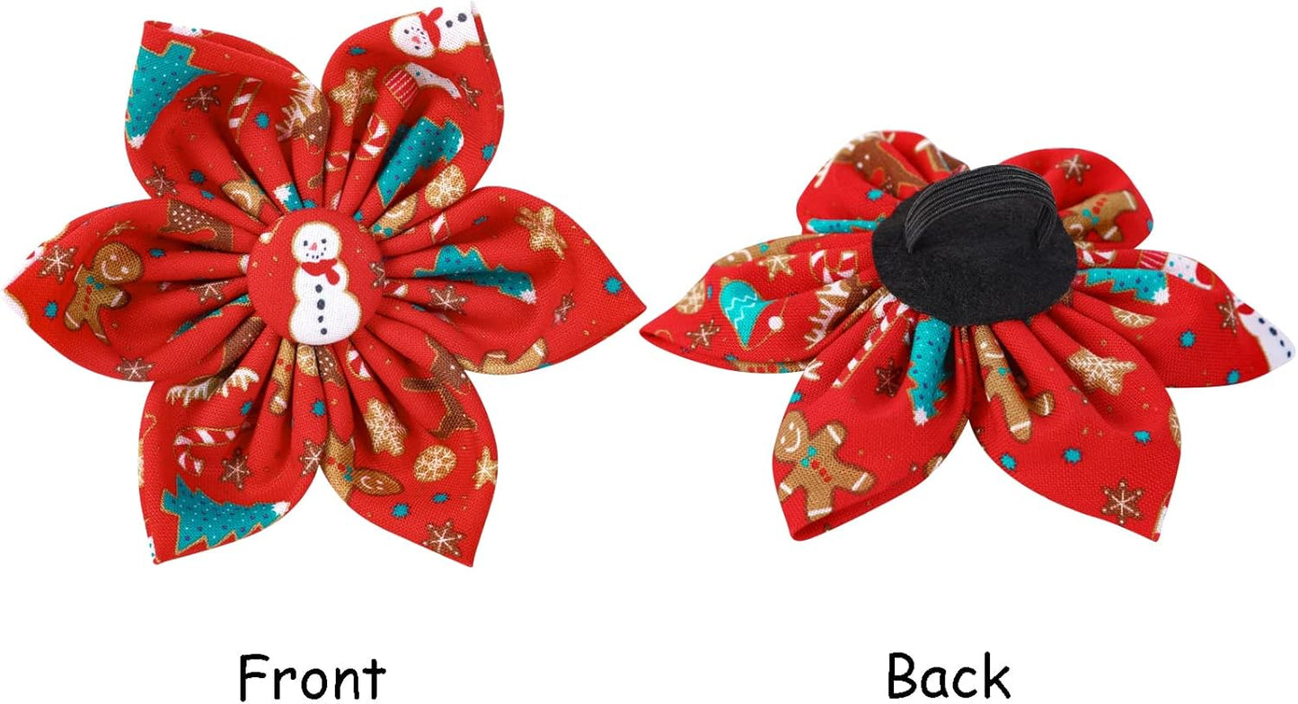 Lionet Paws Christmas Dog Collar with Flower, Dog Flower Collar with Metal Buckle for Dogs, Adjustable Comfortable Dog Collar Girl Gift, XL, Neck 16-26 in