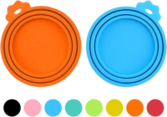 2 Pack Pet Food Can Covers, Silicone Universal Can Lids for Dog & Cat Food, BPA Free, One Fit Most Standard Size Can Lids Top Orange/Blue