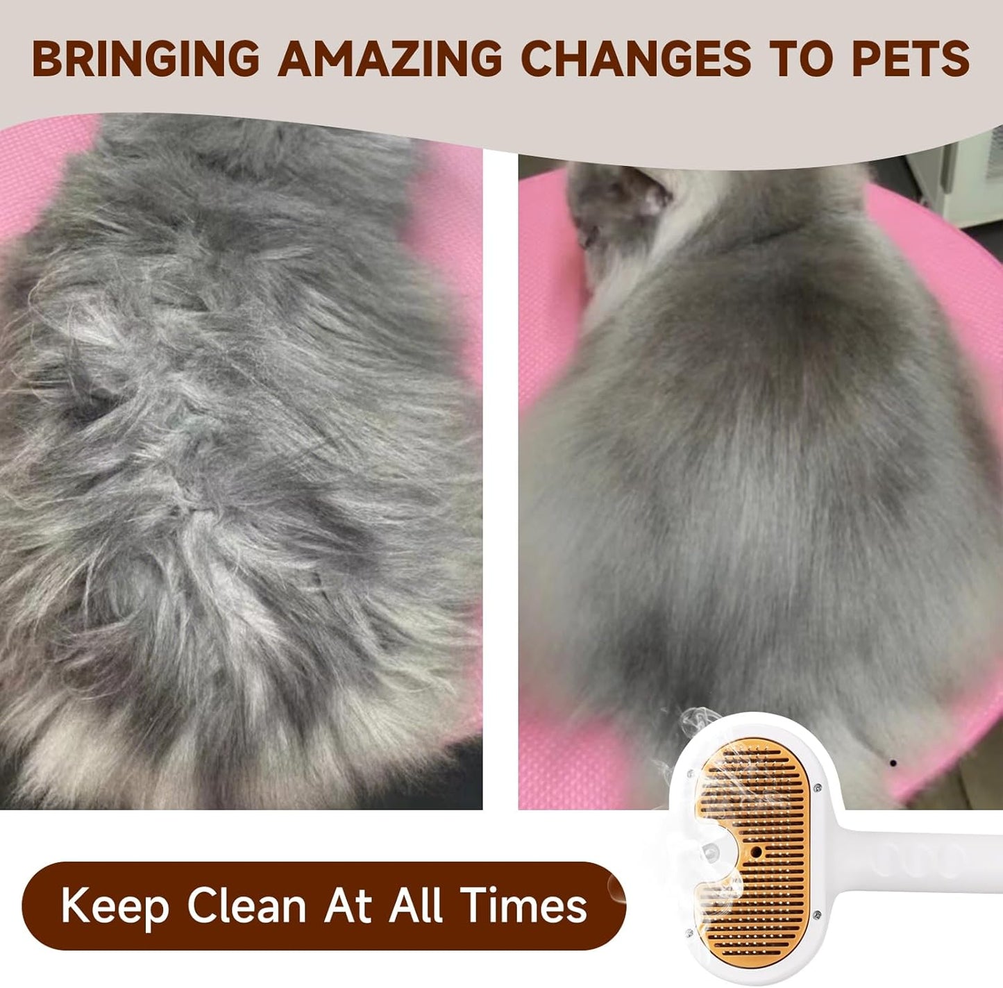 Pet Steam Brush for Dog & Cat–3-in-1 Spray Hair Removal Comb–Steam Brush for Shedding & Grooming–Water Brushes for Long & Short Haired Pets–Spritz Defur Comb–Includes Waterless Shampoo & Ear Wipes